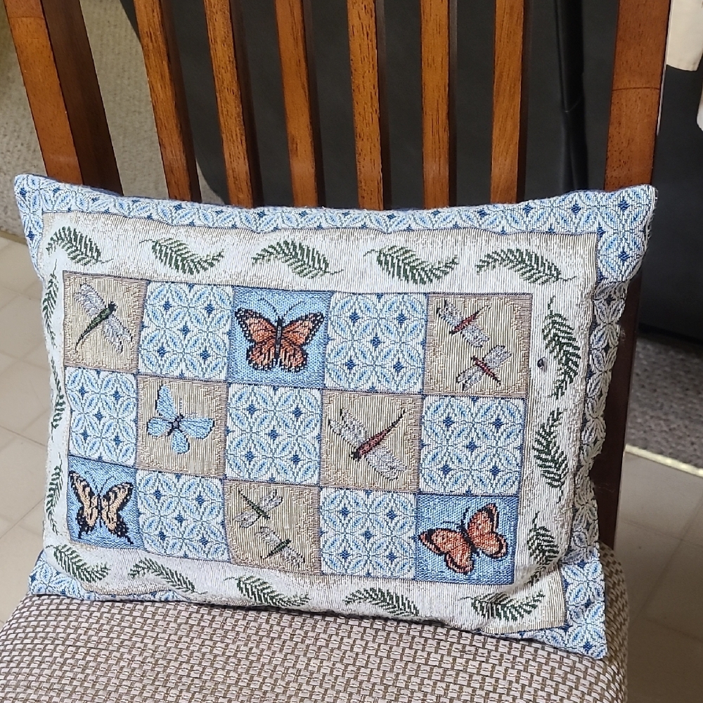 Butterfly Dragonfly Decorative Throw Pillow Vintage Tapestry Bedding Blue Orange